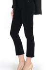 model wearing fidelity denim juniper crop flair in midnight baby corduroy black, shown from the side