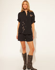 WADE EMBROIDERED COTTON GAUZE ROLL SLEEVE SHIRT