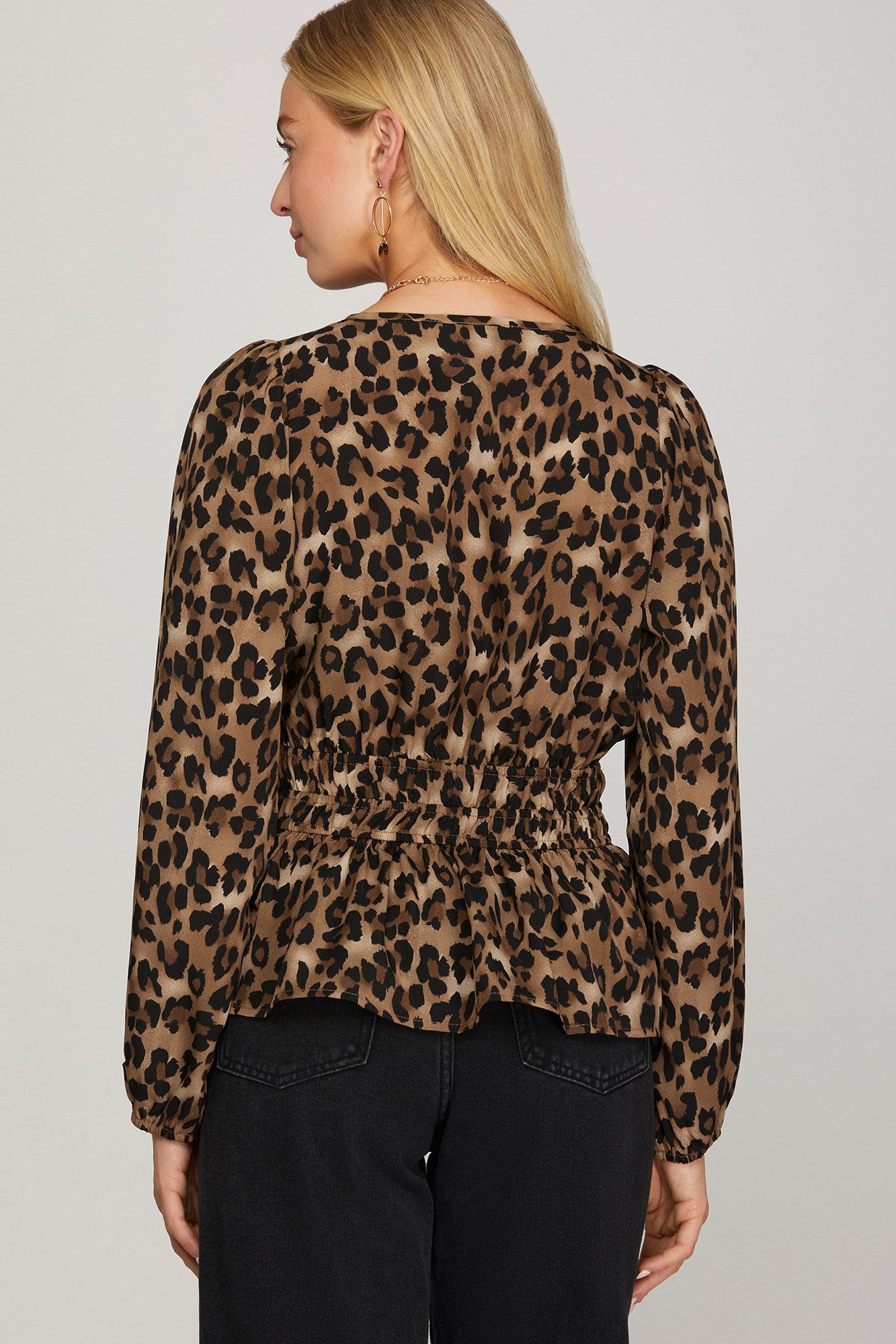LEOPARD BLOUSE WITH GATHERED WAIST