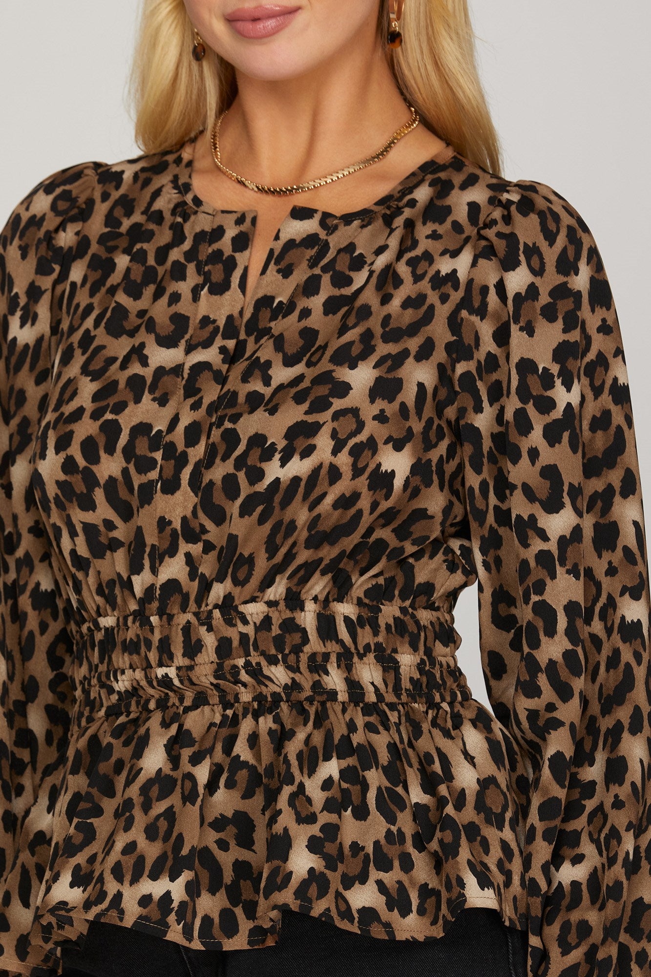 LEOPARD BLOUSE WITH GATHERED WAIST