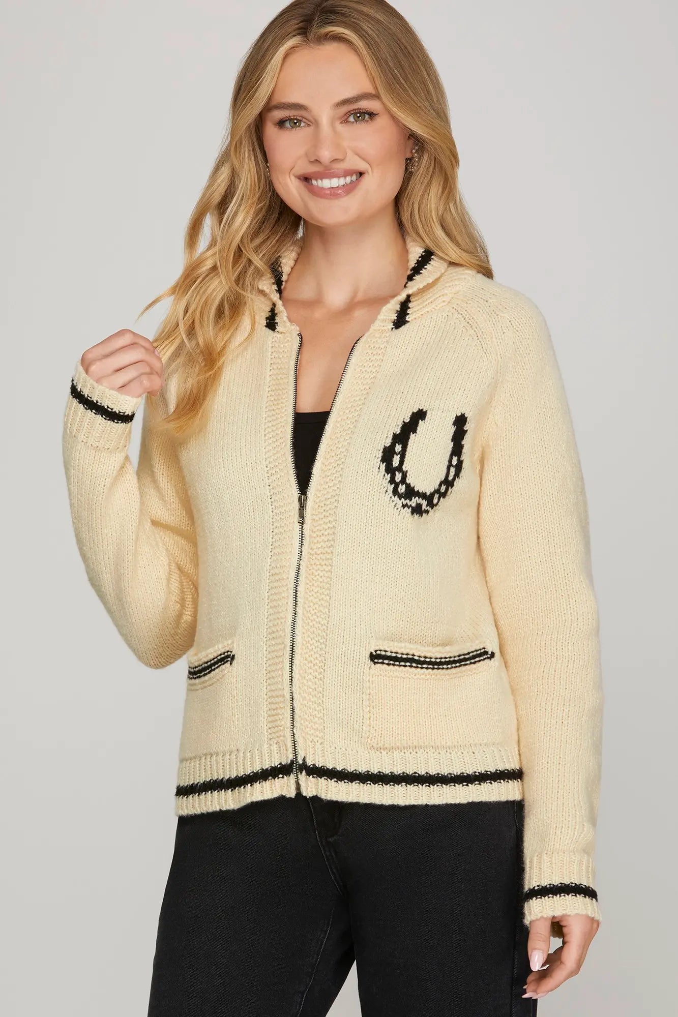 HOSRE PRINT ZIP UP CARDI