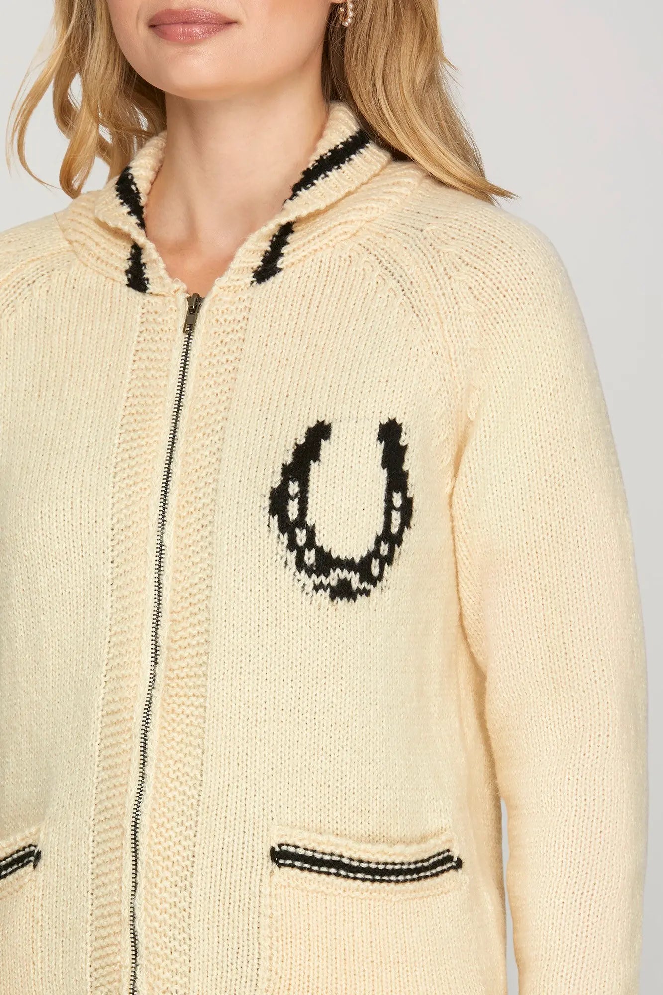 HOSRE PRINT ZIP UP CARDI