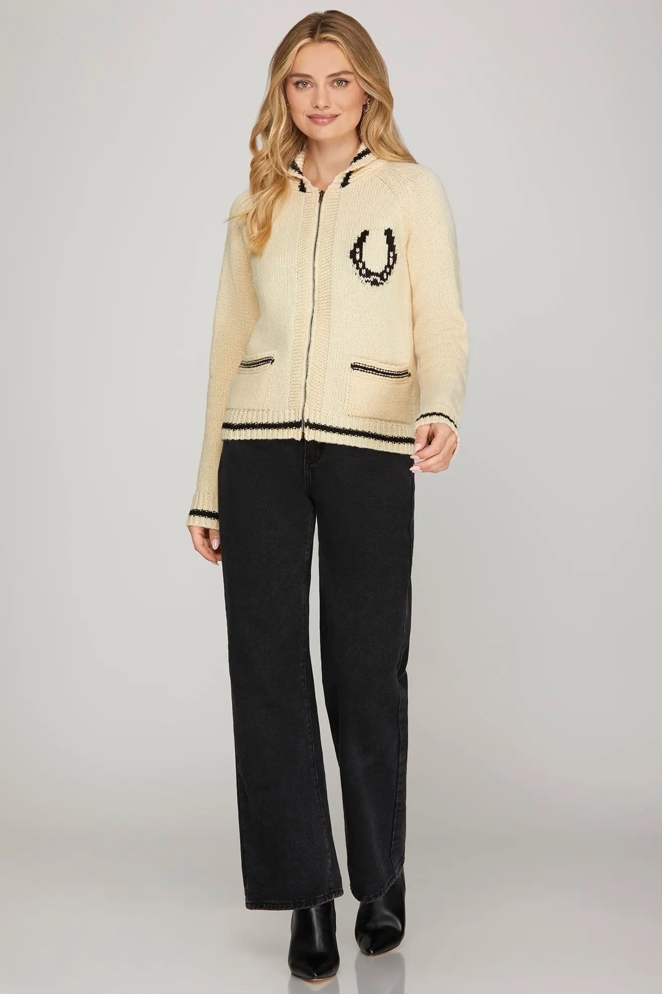 HOSRE PRINT ZIP UP CARDI