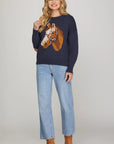 HORSE PRINT SWEATER WITH ELBOW PATCH