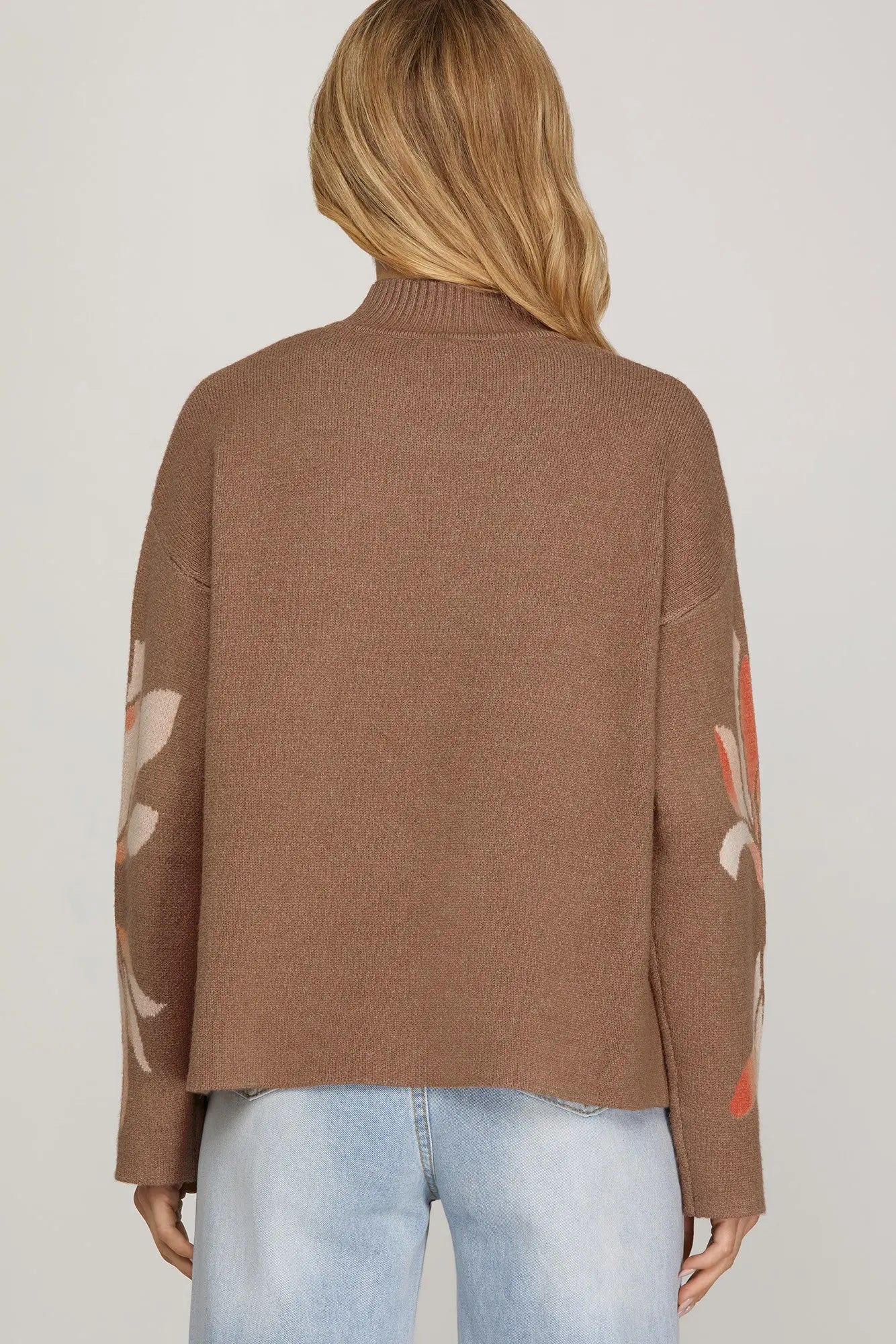 MOCK NECK FLORAL SWEATER
