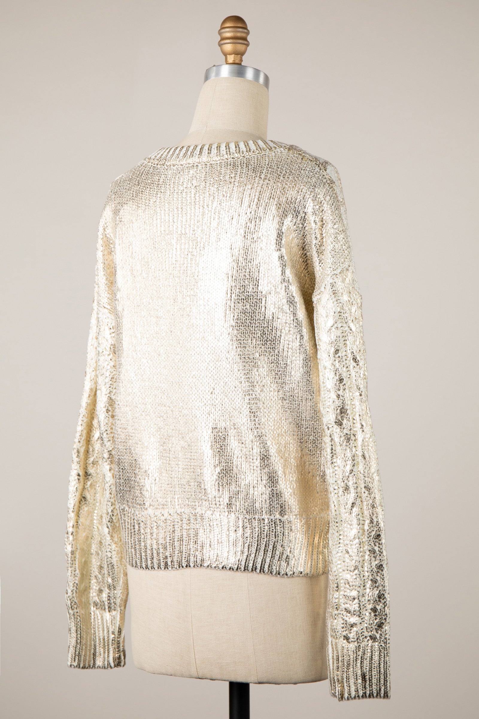 METALLIC CABLE KNIT SWEATER
