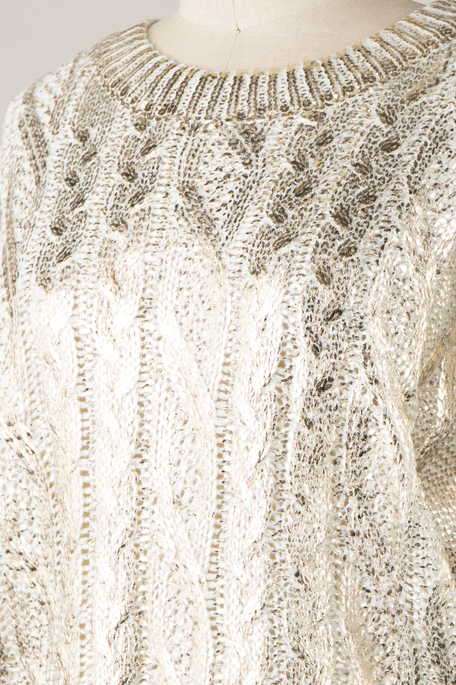METALLIC CABLE KNIT SWEATER