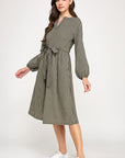 SPLIT NECK GINGHAM DRESS