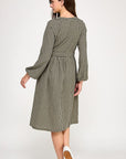 SPLIT NECK GINGHAM DRESS