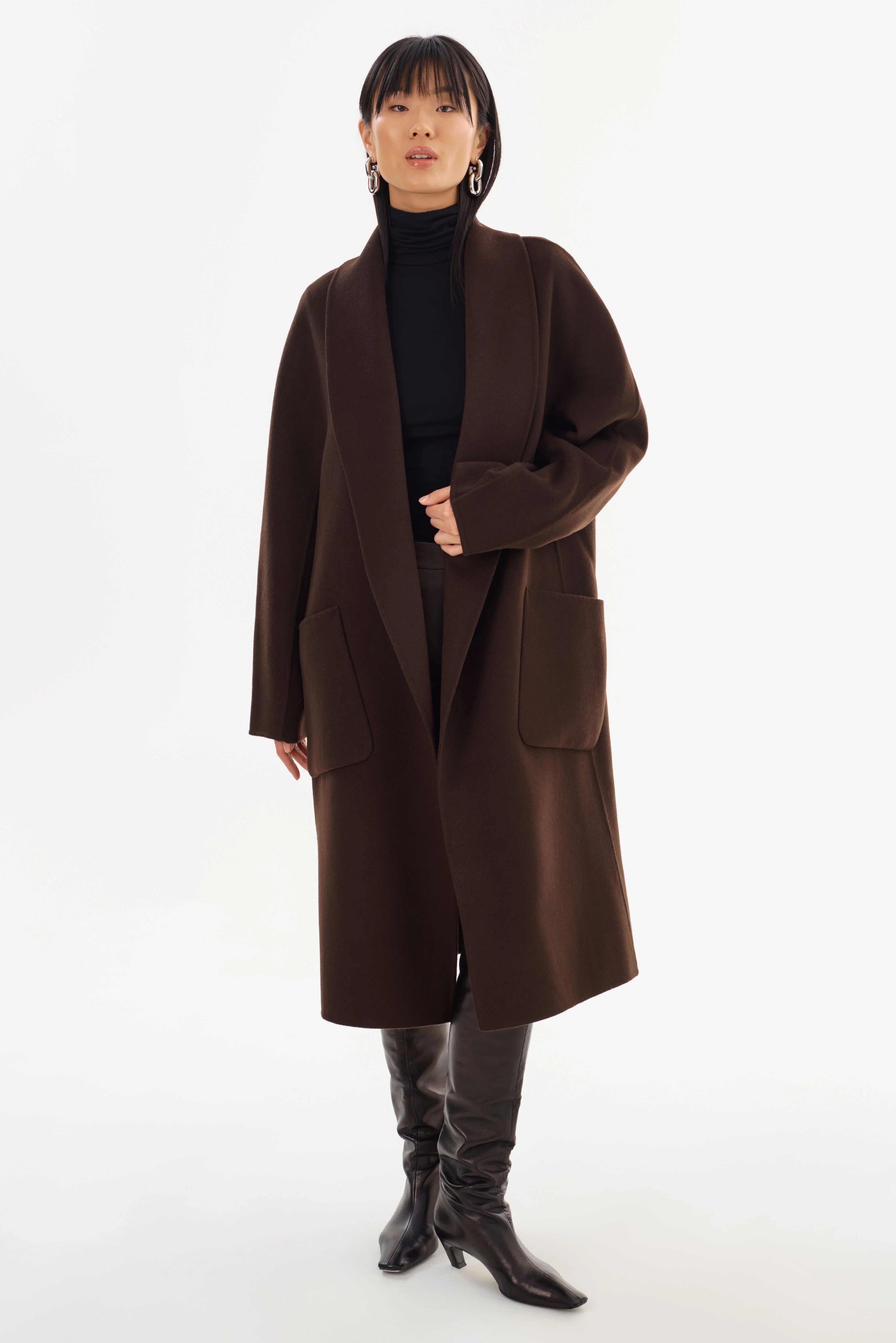 THARA SHAWL COLLAR DOUBLE FACE WOOL COAT
