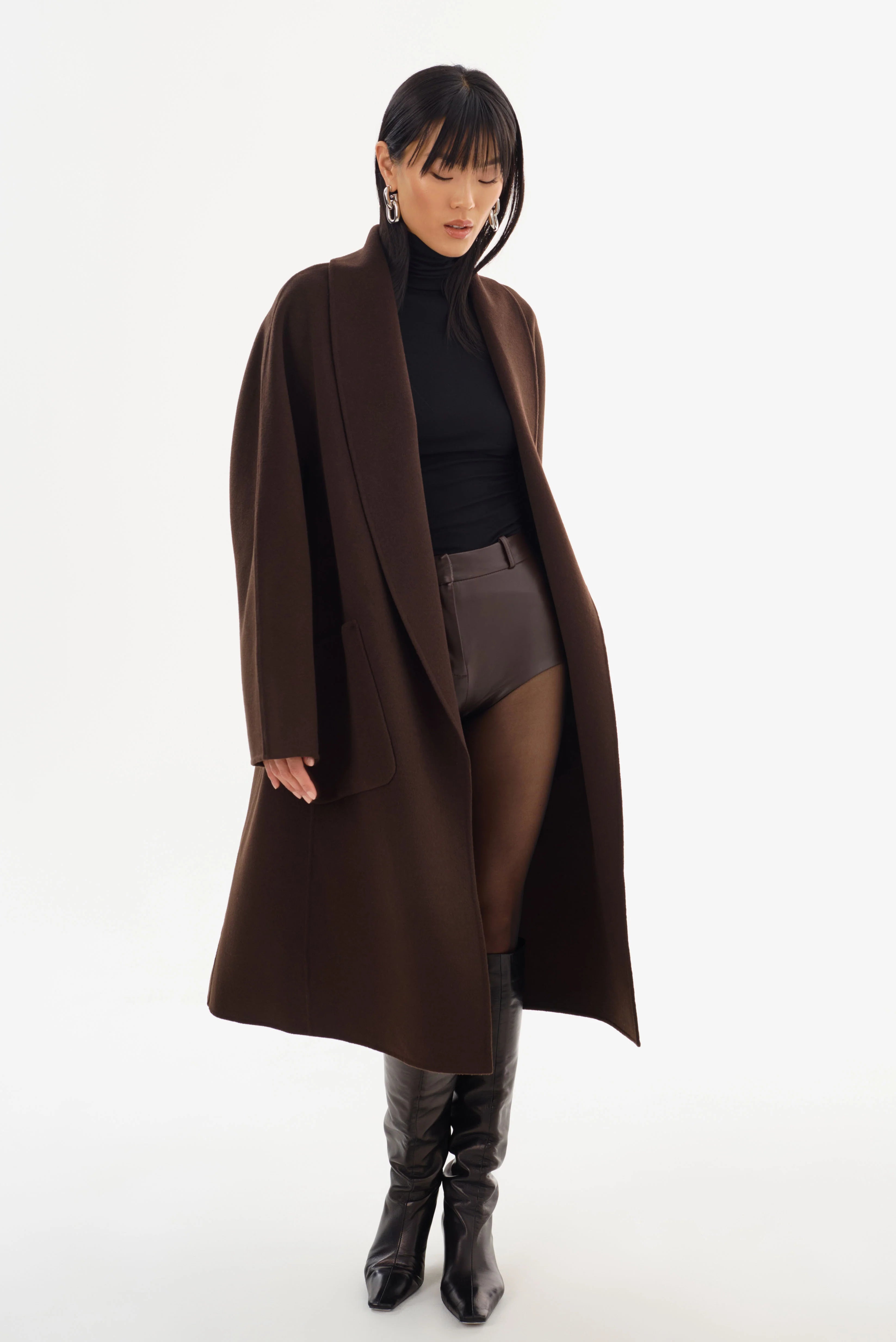 THARA SHAWL COLLAR DOUBLE FACE WOOL COAT
