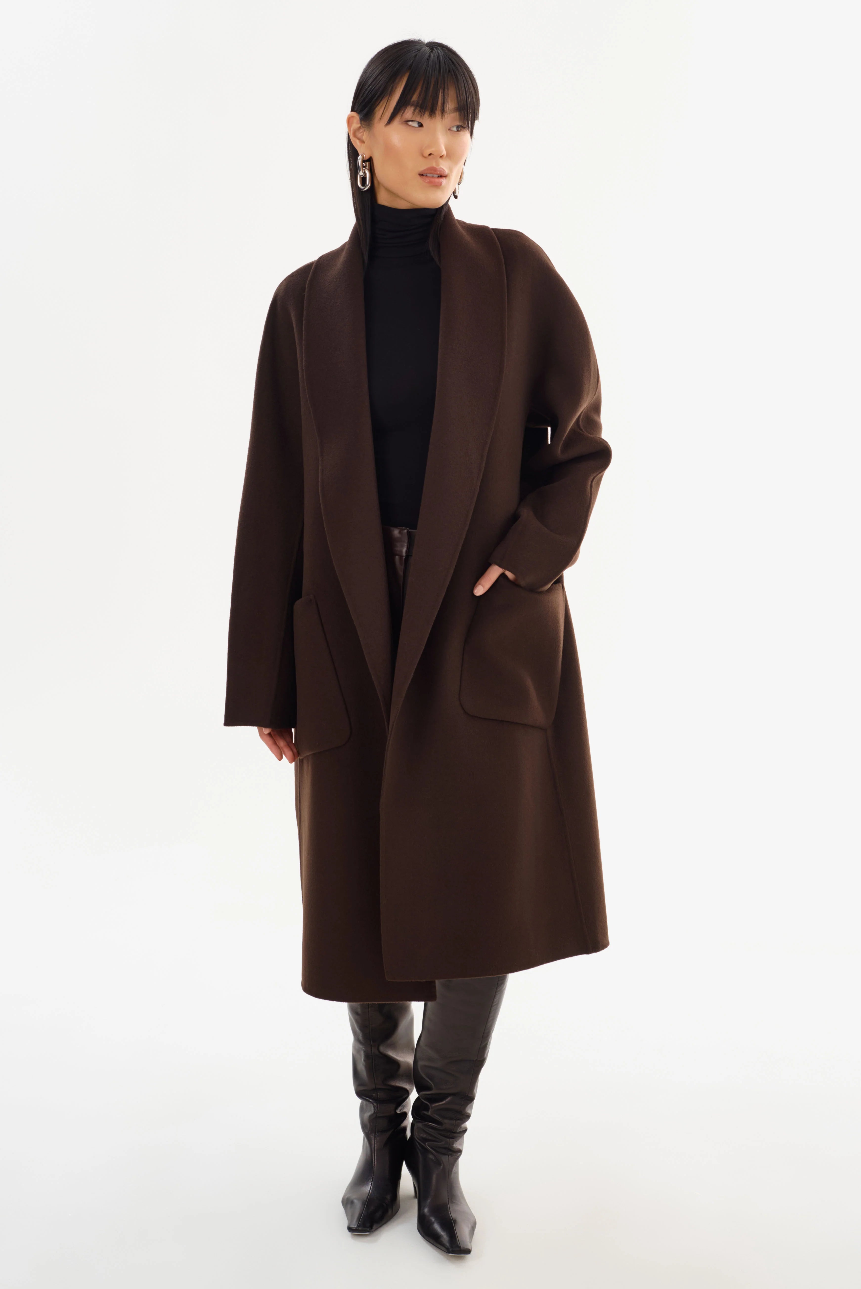 THARA SHAWL COLLAR DOUBLE FACE WOOL COAT