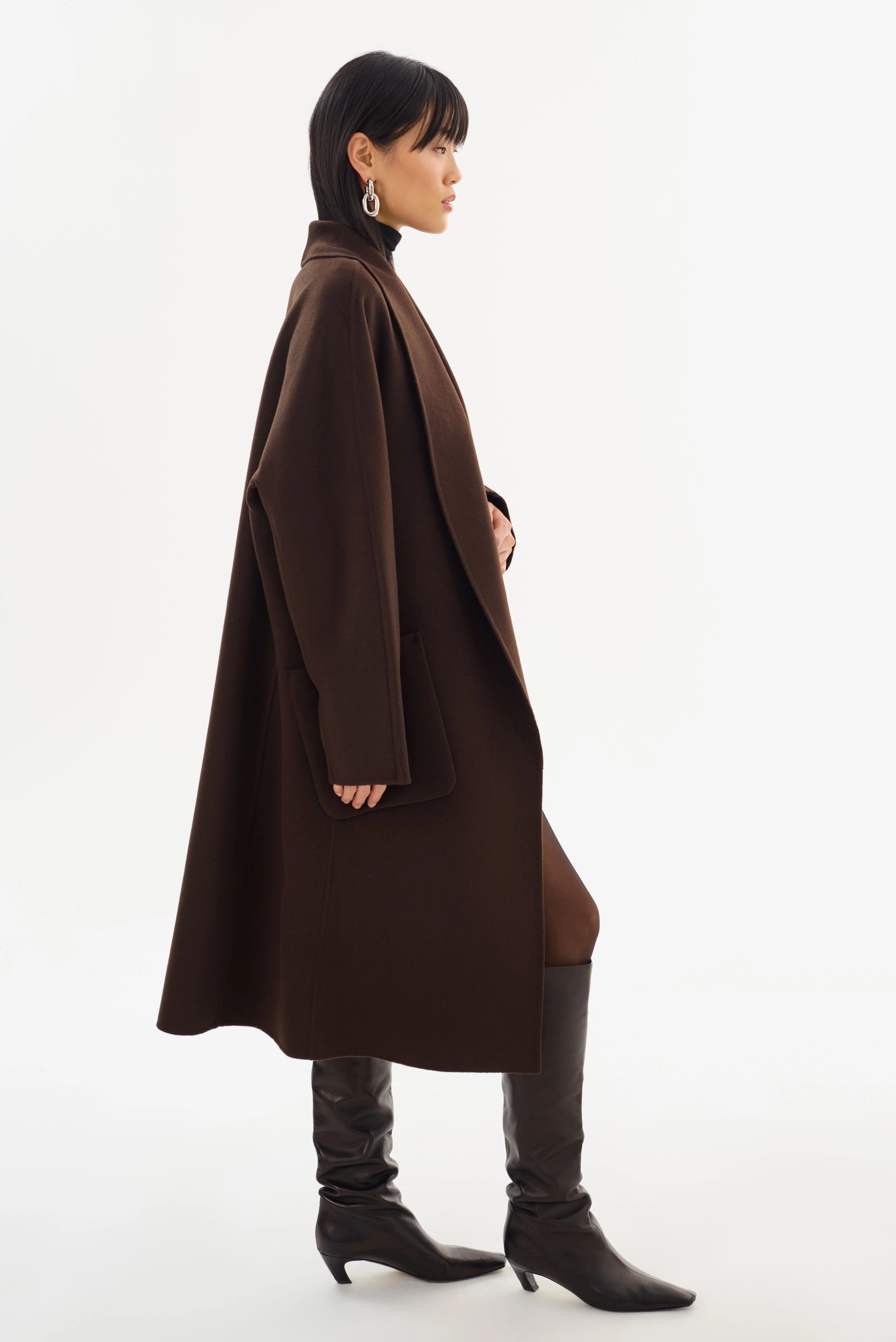 THARA SHAWL COLLAR DOUBLE FACE WOOL COAT