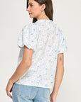 SKETCHED FLORAL SPLIT NECK PUFF SLEEVE BLOUSE