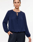 TIE NECK BUBBLE HEM BLOUSE