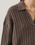 SUPERFINE WOOL CABLE RELAXED POLO SWEATER