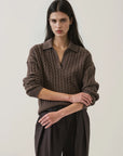 SUPERFINE WOOL CABLE RELAXED POLO SWEATER