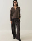 SUPERFINE WOOL CABLE RELAXED POLO SWEATER