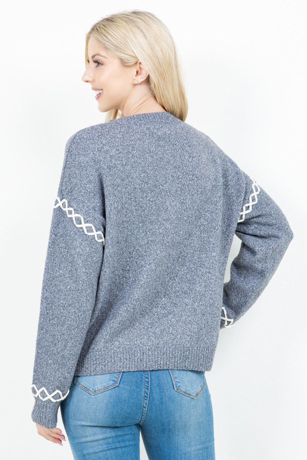 CROSS STITCH TRIM SWEATER