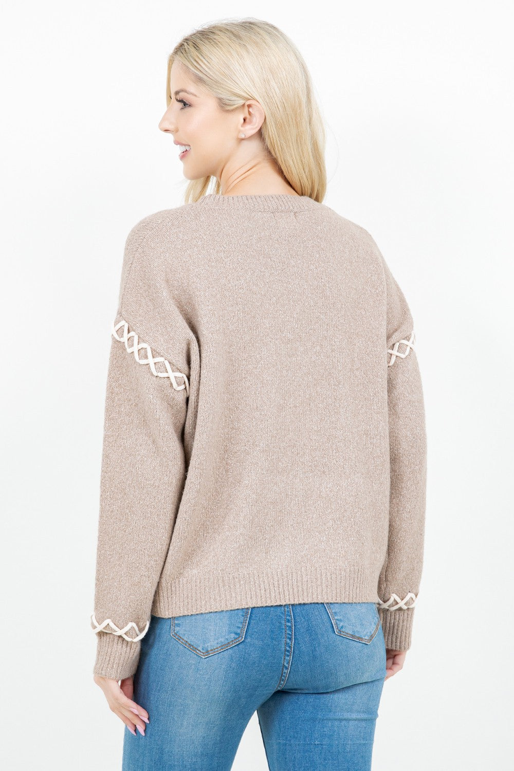 CROSS STITCH TRIM SWEATER