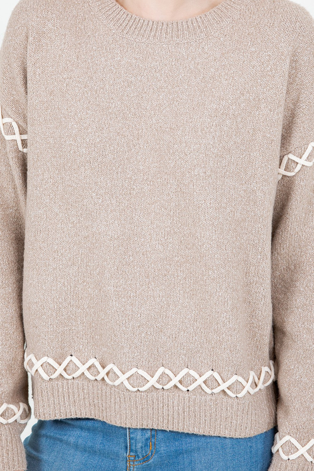 CROSS STITCH TRIM SWEATER