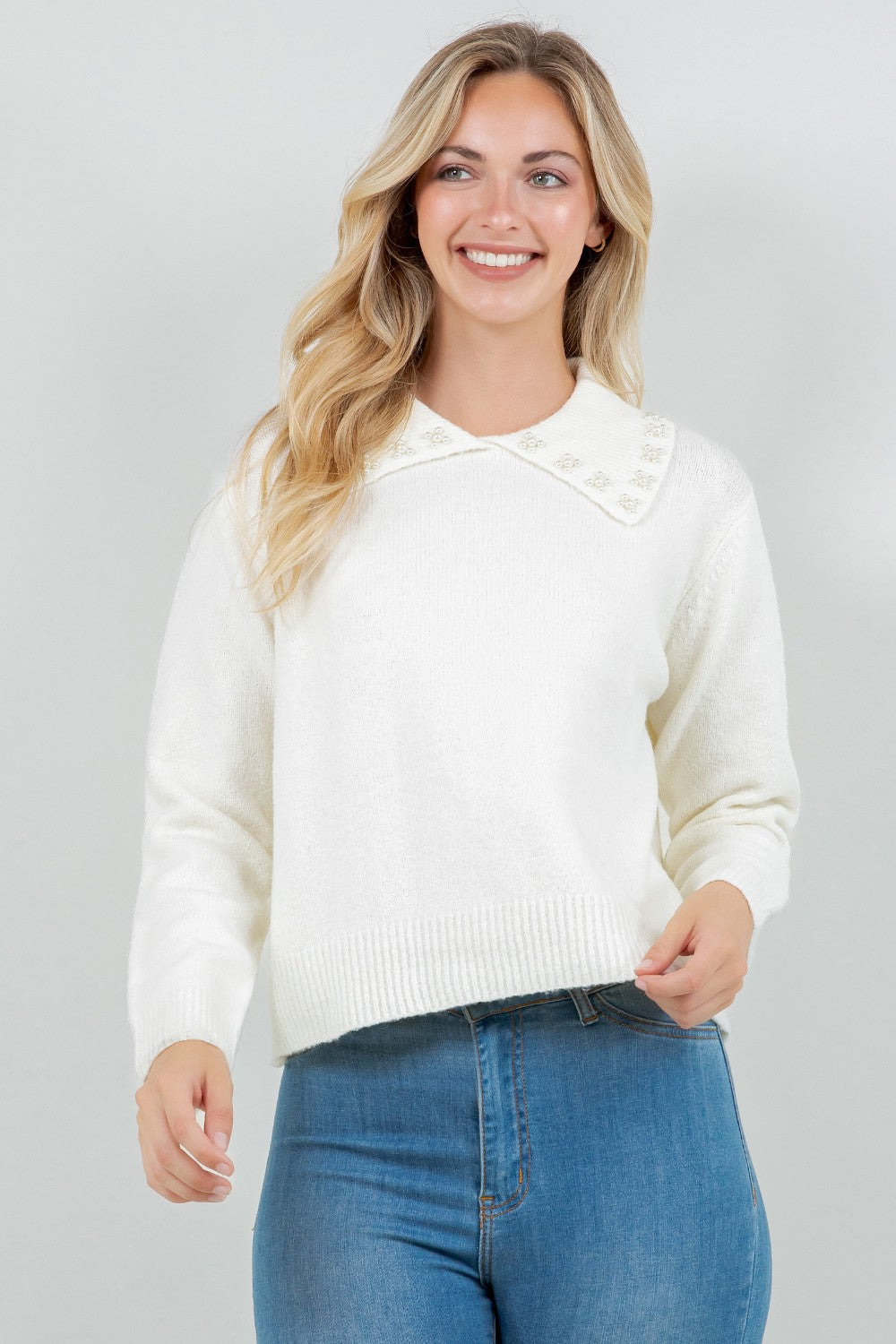 PEARL TRIM COLLAR SWEATER
