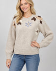 FALLING FLOWERS APPLIQUE SWEATER