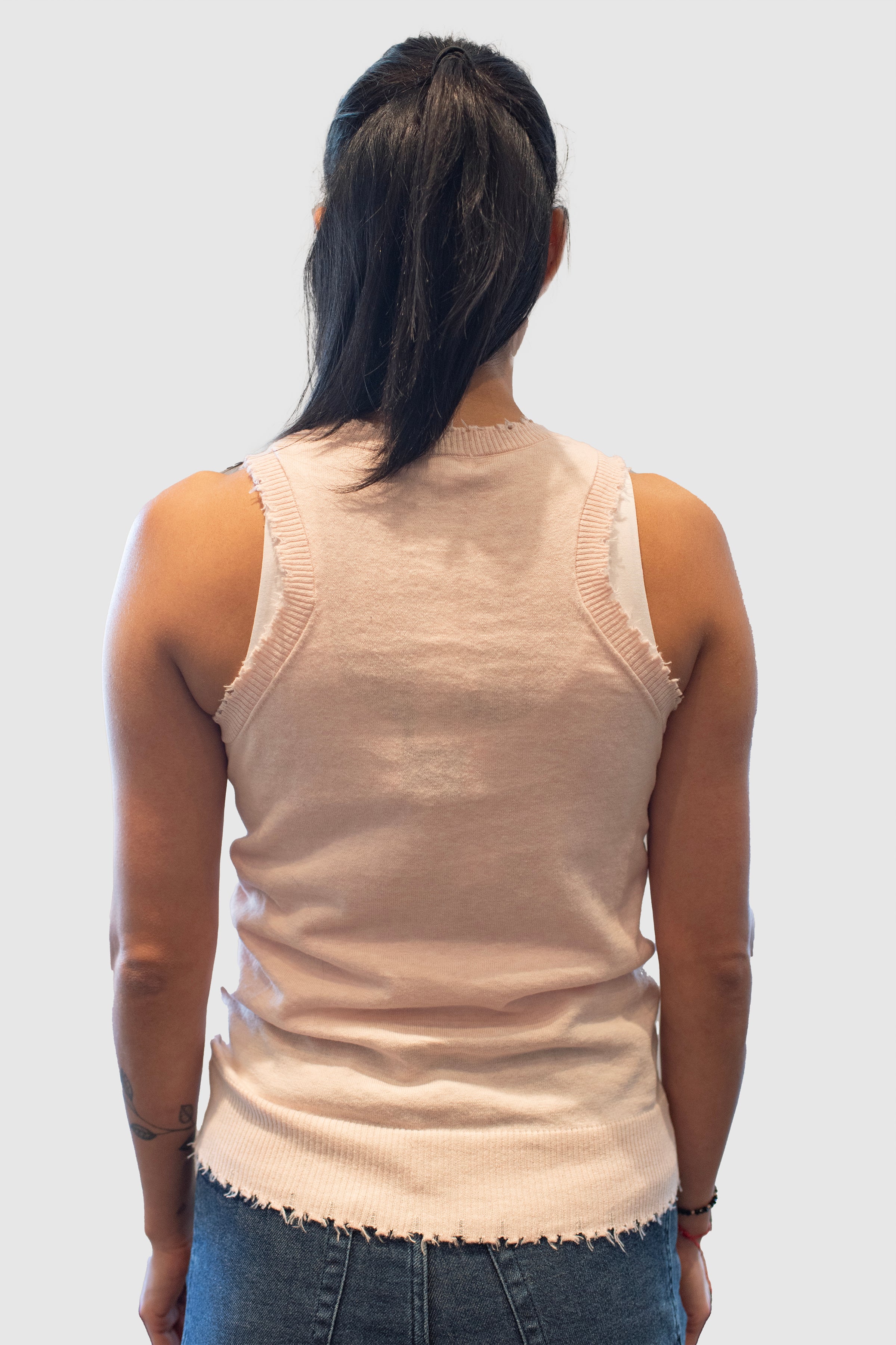 COTTON CASHMERE FRAYED TANK