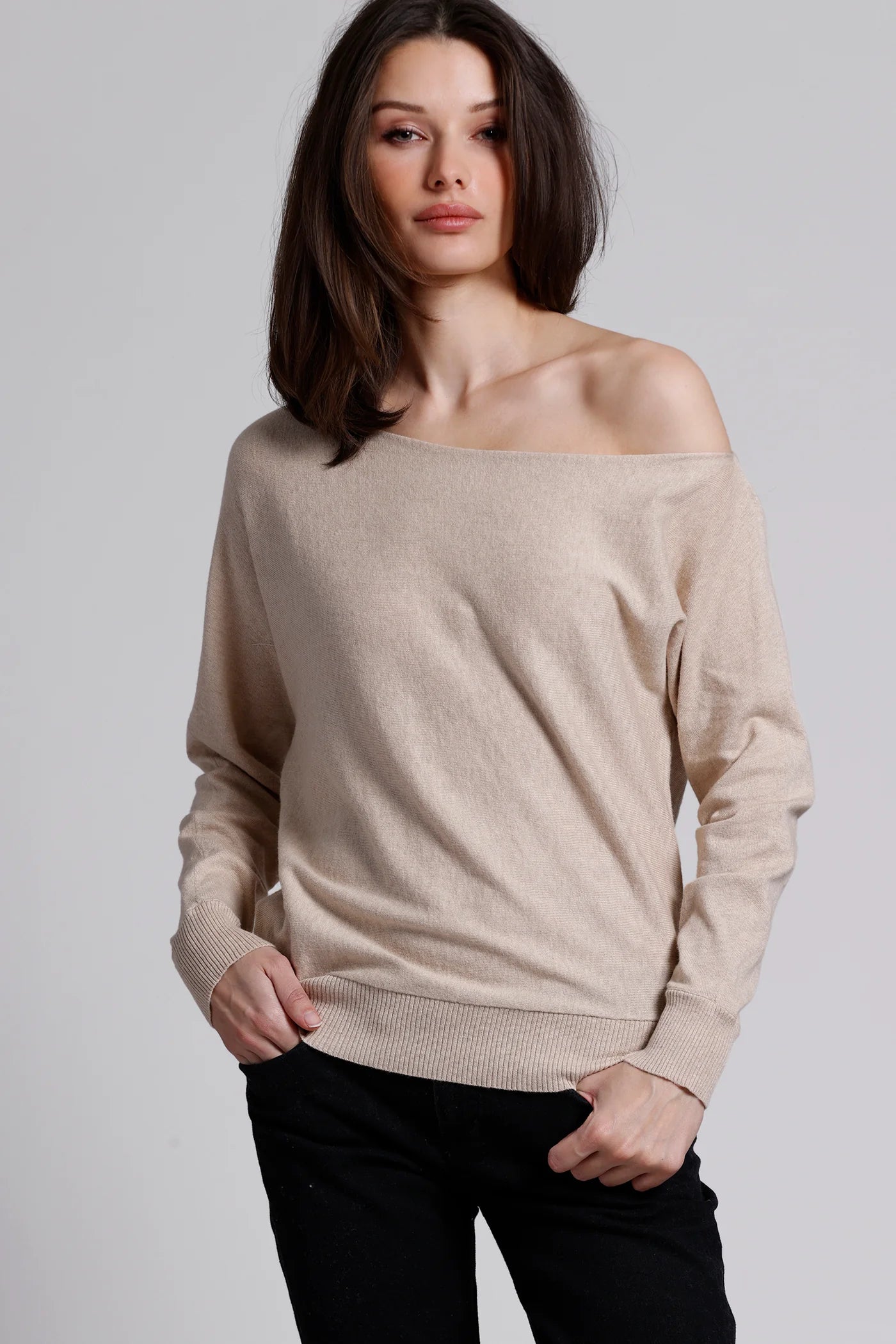 COTTON CASHMERE OFF THE SHOULDER TOP
