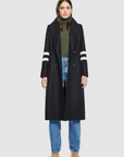 YVETTE VARSITY STRIPE LONG WOOL COAT