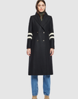 YVETTE VARSITY STRIPE LONG WOOL COAT