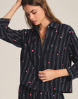 ASTREN FLOWER & STRIPE EMBROIDERY SHIRT