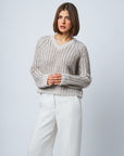 SYBIL VERTICAL STRIPE V-NECK SWEATER