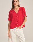 CARMELLA RAYON CHALLIS RUFFLE TRIM BLOUSE