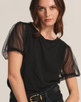 JUSTINE SHEER PUFF SLEEVE COTTON SLUB TOP