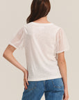 JUSTINE SHEER PUFF SLEEVE COTTON SLUB TOP