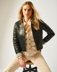 LEFEI SNAP FRONT BONDED LEATHER JACKET