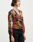 SYDNEY RUCHED FLORAL V-NECK BLOUSE