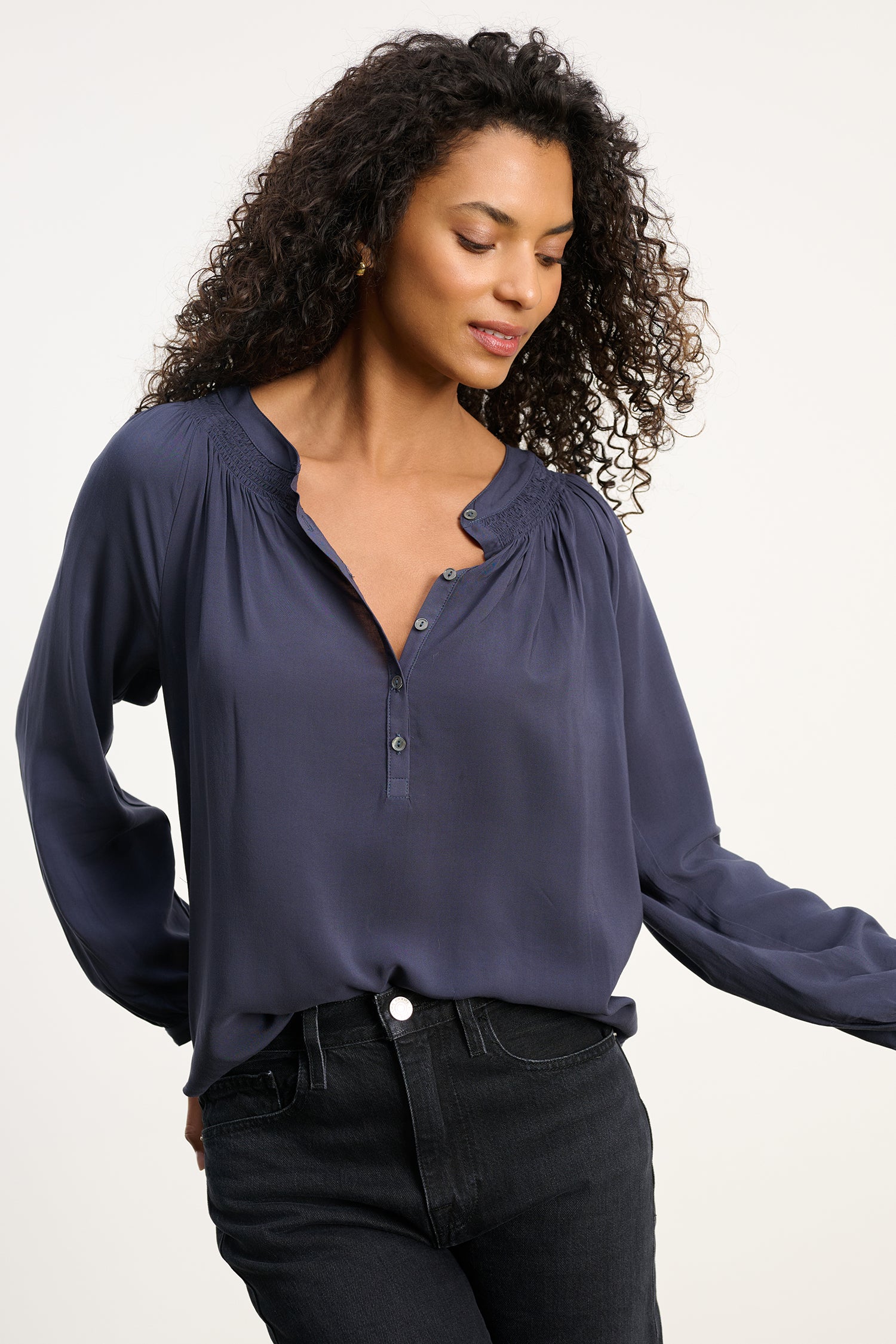 AURELIA SMOCKED YOKE RAYON CHALLIS BLOUSE