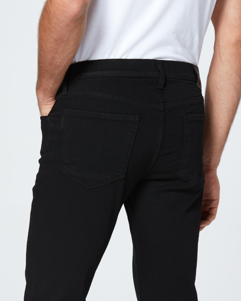 close up rear view of the lennox skinny fit jean from Paige in black shadow, showing pocket detail