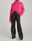 LILY SPLIT TURTLENECK SWEATER, FULL BODY VIEW STYLED WITH LEATHER PANTS