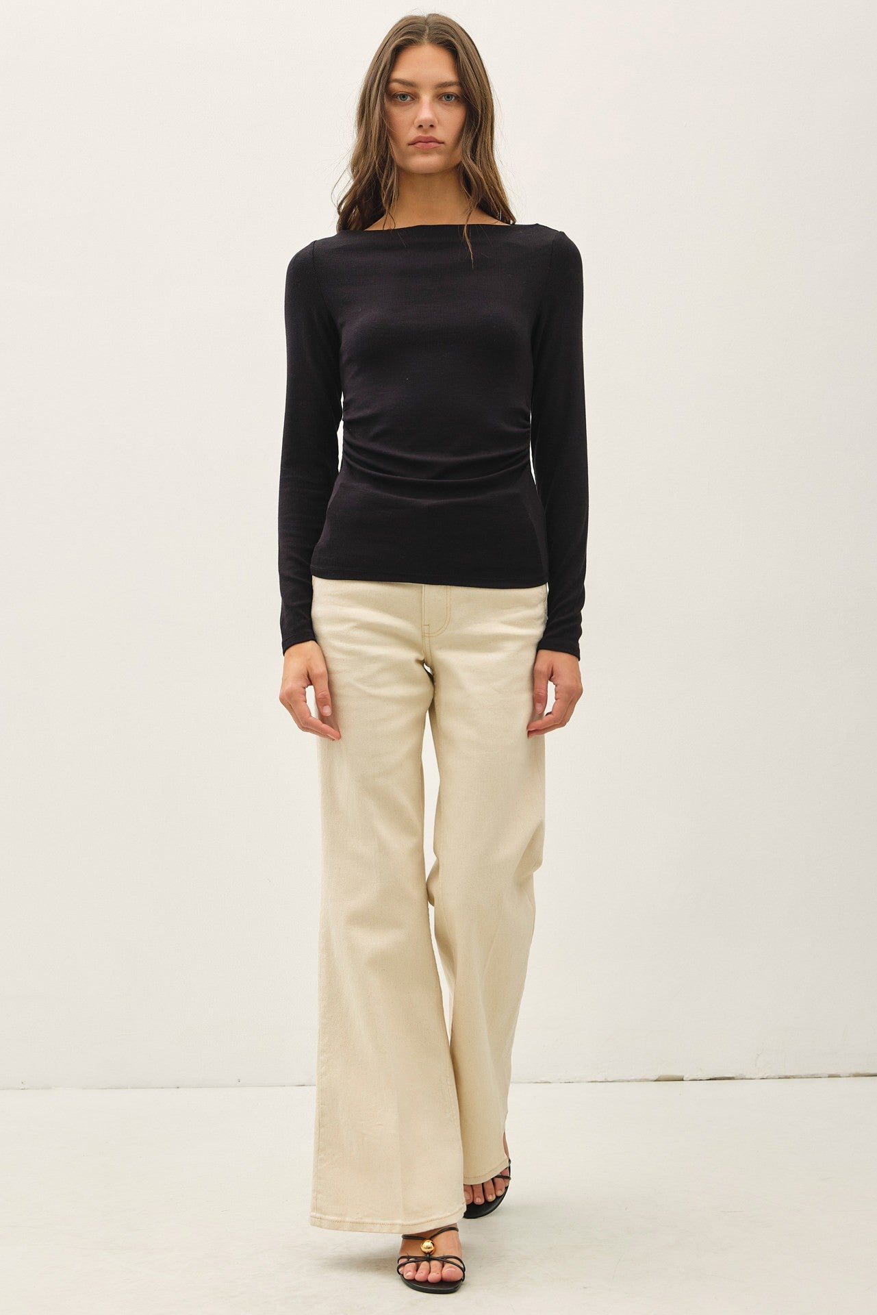 SHIRRED BOATNECK TOP