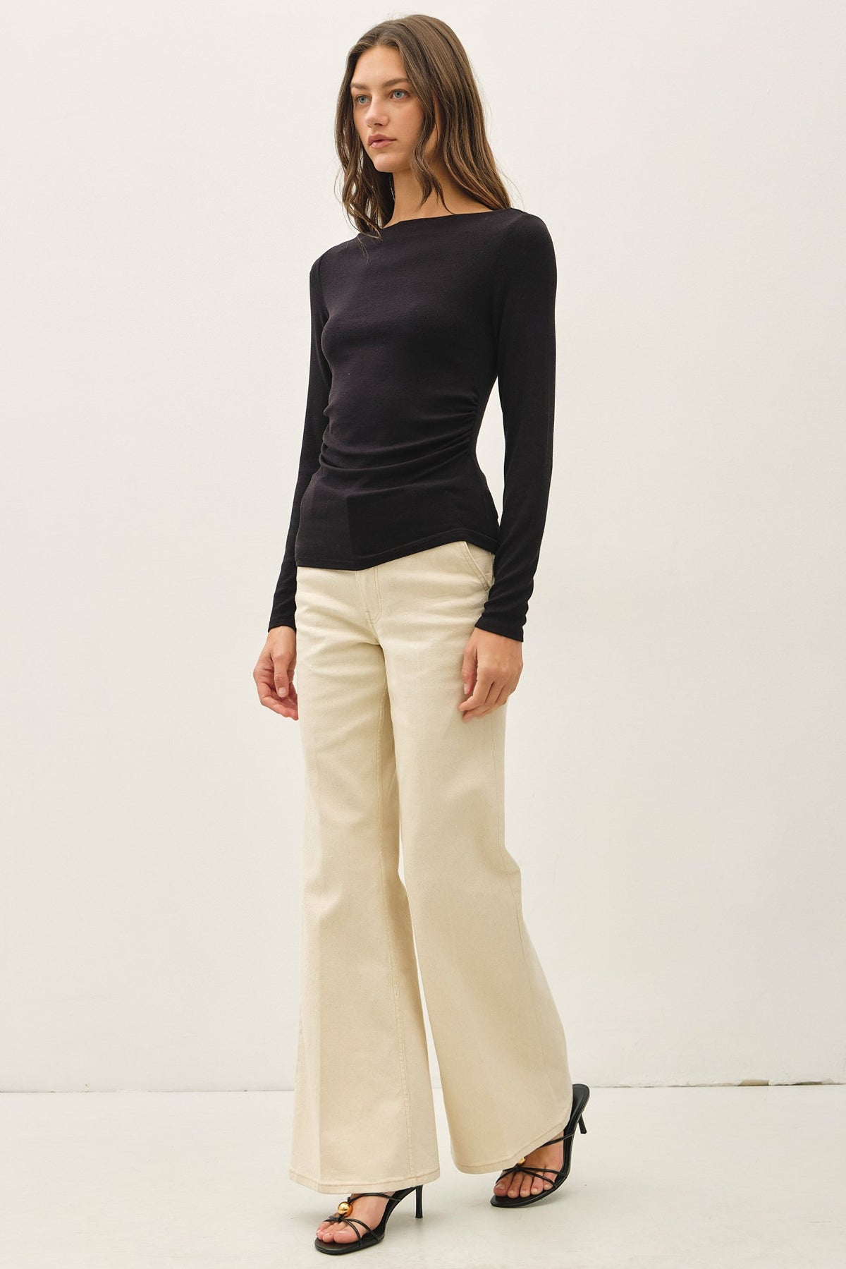 SHIRRED BOATNECK TOP