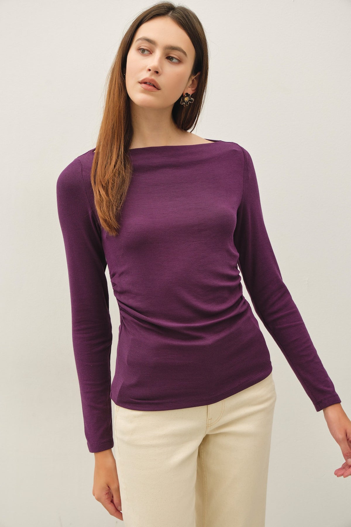 SHIRRED BOATNECK TOP