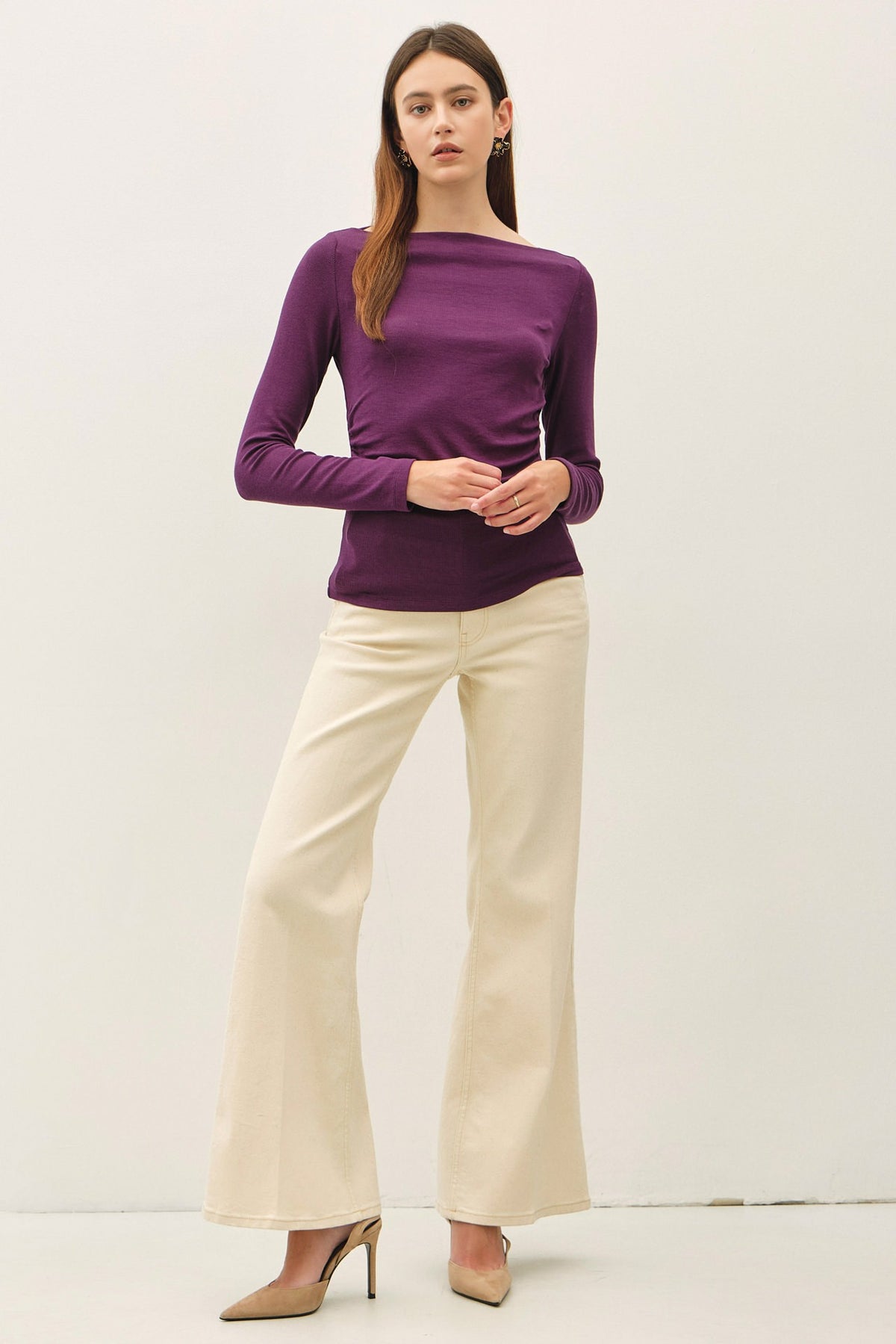 SHIRRED BOATNECK TOP