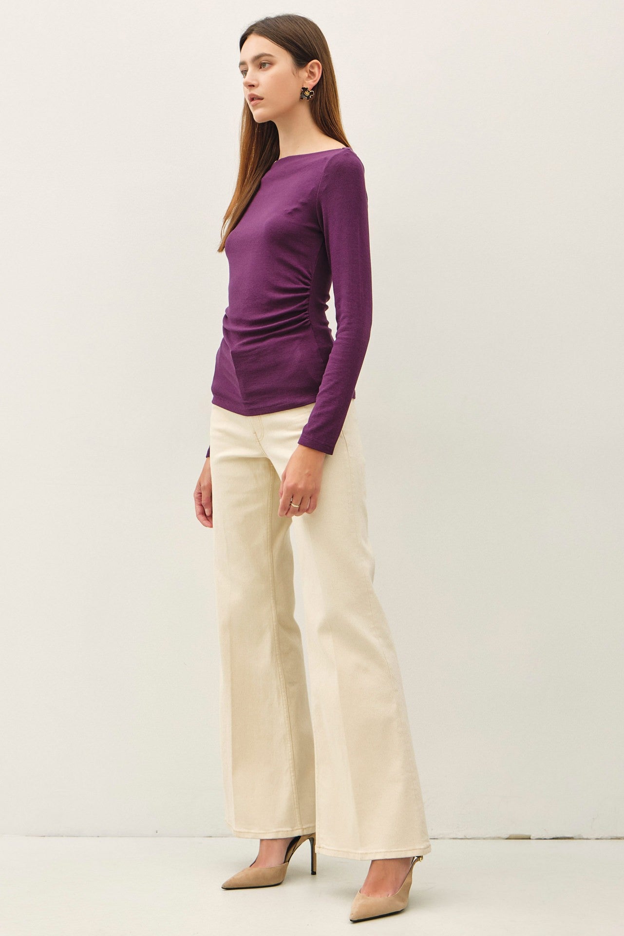 SHIRRED BOATNECK TOP