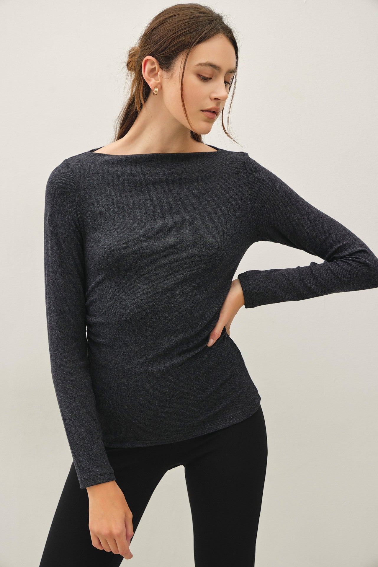 SHIRRED BOATNECK TOP