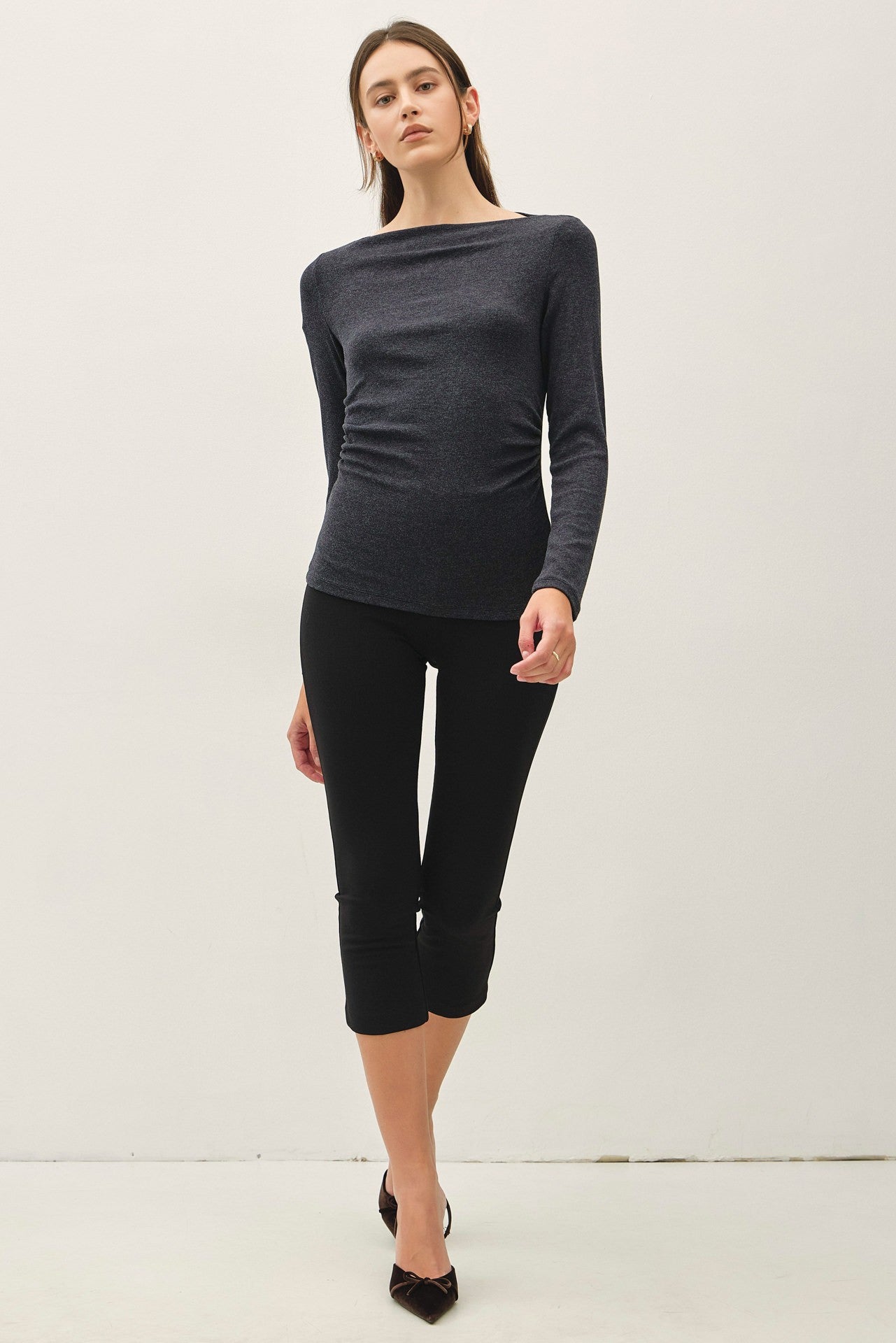 SHIRRED BOATNECK TOP