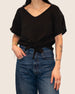 LINEN TIE FRONT POPOVER SHORT SLEEVE BLOUSE