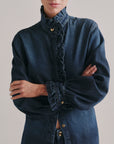 RUFFLE SHIRT IN FALL BLUES AURA